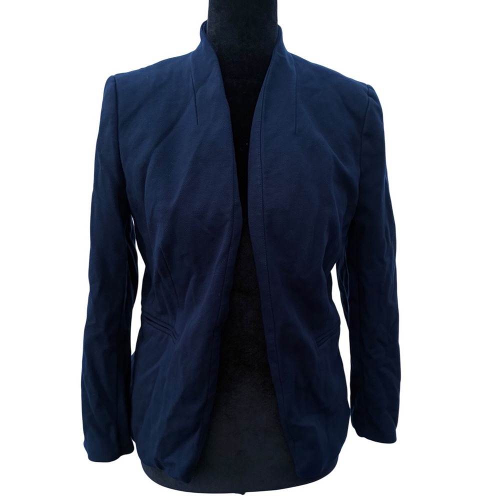 J.Crew 365 Womens Navy Blue Open Front Collarless Blazer Jacket Size 6